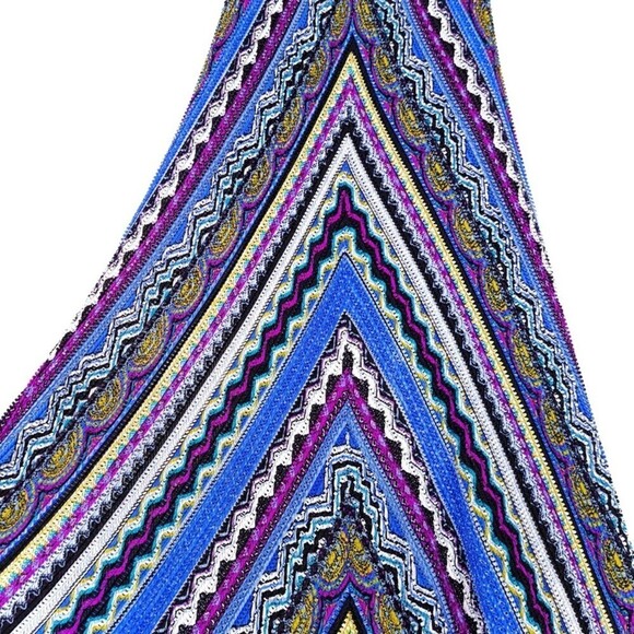 CACHE Plisse Point Stripe Geometric Print Cami Maxi Dress Boho Cobalt Blue Small - Picture 6 of 11